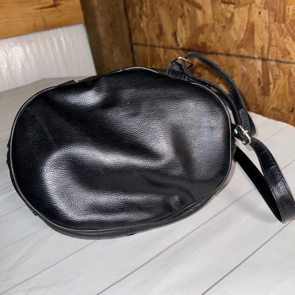 Black‎ Faux Leather Backpack/Slouch Shoulder Bag Moto Biker Punk Grunge Hipster